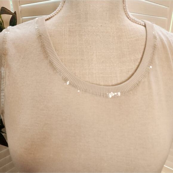 GIANNI TAUPE TANK WITH SEQUIN ACCENTS SIZE MED - Picture 3 of 6